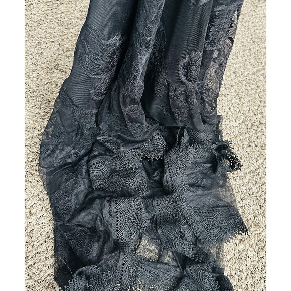 Black Lace Midi Ho Low Tiered Skirt Chokolate Paris Sz L‎ - Picture 6 of 11